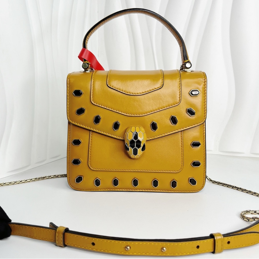 Bvlgari Serpenti Forever Top Handle Studded Bag Small in Yellow